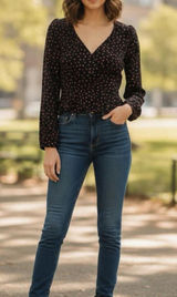 Abercrombie & Fitch Black Ditsy Floral Crop Top Long Sleeve Square Neck XS Bran Photo 0