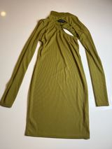 Pretty Little Thing Olive Ribbed Asymmetric One Shoulder‎ Cut Out Bodycon MiniDress Size4 Photo 0