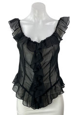 NEW Lioness Timeless Ruffle Black Sheer Mesh Scoop Neck Ruffle Blouse Top Sz L Photo 0