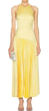 Alexis Saab Pleated Drop Waist Maxi Dress in Yellow S Photo 0