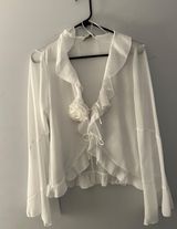 White Long Flare Sleeve Sheer Top Photo 0