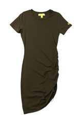 Michael‎ Kors Black Ruched Side Drawstring T-Shirt Dress MK Logo Photo 0