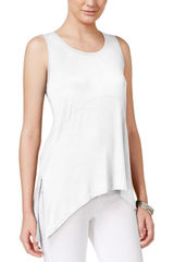 NWT Pink Rose Juniors Side-Slit Handkerchief-Hem Tank Top White L Photo 0