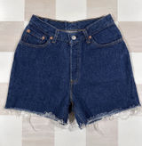 vintage 90s levi’s 501 red tab dark wash high waisted denim cutoff shorts USA Photo 0