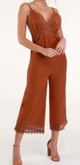 Billabong Lace and Lies Spiced Coral Crochet Trim Wide Leg Jumpsuit Small NEW Photo 0