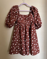 Abercrombie & Fitch Brown Polka Dot Emerson Puff Sleeve Mini Dress Sz Small‎ NEW Photo 0