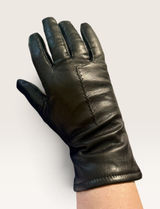 Fownes Black Genuine Leather Lined Gloves Women 7.5 Zigzag Stitch Detail Photo 0