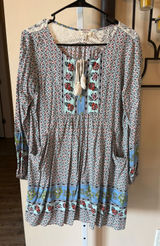 Umgee Boho Floral Crochet Lace Tunic Dress Long Sleeve Tassel Pockets Size M Photo 0