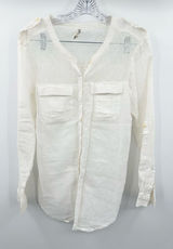 Free People Women's White Linen/Cotton Button Down Lace Details Size Small Photo 0