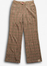 John Galt California Plaid Wide Leg Trousers Brown Red Check Pink Button 32W Photo 0