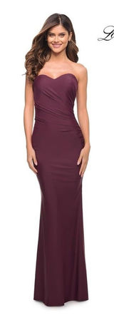 La Femme Prom 30502 Sweet 2 Wine Burgundy Strapless Ruched Maxi Dress Formal‎ Photo 0