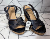 Express Wedge Sandals 10 Black Cork Platform‎ Strappy Buckle Heels nwt Photo 0