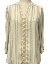 Jolt Off White V Neck Semi Sheer 3/4 Sleeve Blouse Photo 0