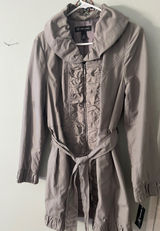 INC International Concepts Taupe Ruffle-Front Trench Coat with Hood Photo 0