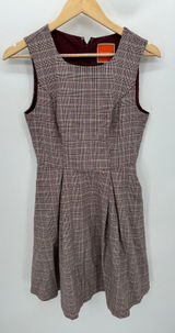 Modcloth A-Line‎ Dress Small Maroon Plaid Sleeveless Pockets Academia Clueless Photo 0