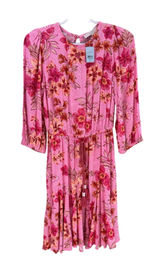 Loft Women’s Pink Floral Midi Dress w/ Tie Waist Size XXSP Photo 0