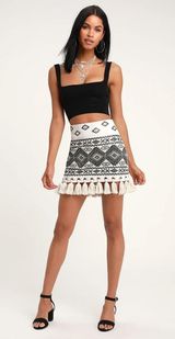 Belinda Beige Sequin Embroidered Tassel Mini Skirt Photo 0