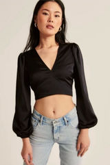 Abercrombie Fitch Top Women Surplice Faux Wrap VNeck Ballerina Satin Sz M Sexy Photo 0