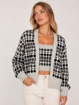River Island Gray Black Fair Isle Patterned Cardigan Sweater Tank Matching Set Photo 0