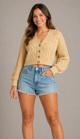 Urban Outfitters‎ Cropped Cable Knit Cardigan Balloon Sleeve S Cottagecore Photo 0