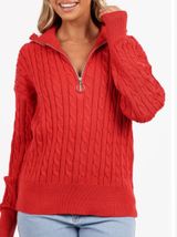 Petal & Pup Frida Cable Knit Half Zip Sweater, Red, Size XL, NWOT Display Photo 0