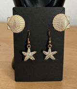 Women Gold Starfish Seashell Dangle Earrings Beach Ocean Coastal Wedding Jewelry Photo 0