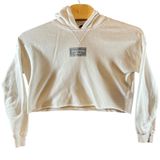 711 | Abercrombie & Fitch Logo Patch Raw Hem Cropped Hoodie Cream Womens Medium Photo 0