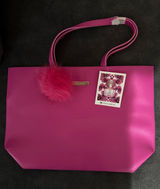 Vince Camuto Ciao Fuchsia Pink Tote Bag Large Faux Leather Floral Pom Pom‎ NWT Photo 0