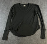 We The Free Free People Black Thermal Waffle Knit Raw Seam Top Thumbholes Small Photo 0