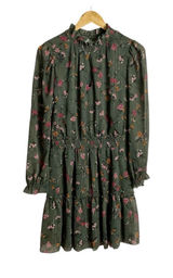 Drew Green Floral Long Sleeve Smocked Waist Dress‎ Size Small Photo 0