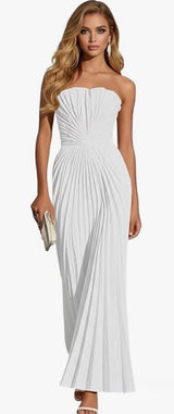 White Maxi Formal Dress With Pleated Design Photo 0