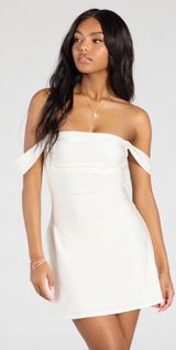 Classics Lover Off-The-Shoulder Satin A-Line Mini Dress Photo 0