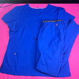 HeartSoul Women’s XL Blue Scrub Set V-Neck Top Drawstring Pants Solid Photo 0