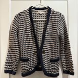 LOFT Navy and Cream Striped Cardigan Size M Photo 0