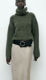 ZARA Stand‎ Collar Alpaca Blend Cropped Sweater Green Small Photo 0