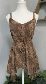 Maternity Brown Graphic Print Tie Sleeveless Tank Blouse Y2k Boho Fairy Grunge Photo 0