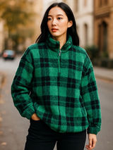 Aerie OFFLINE Green Black Plaid Quarter Zip Fleece‎ Pullover XXL/TTG Photo 0