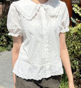 Brandy Melville Peter Pan collar eyelet blouse  Photo 0