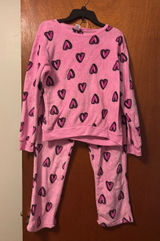 Juniors Pink Heart-Print Fleece Pajama Set Photo 0