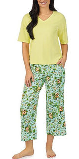 Cuddl Duds Pajama Set NEW V Neck Short Sleeve Capri Pant Set XXL Mint Cottage Photo 0