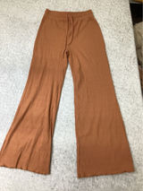 Billabong Essentials Women Ribbed Wide Leg Pants Orange Lettuce Hem Medium NWOT Photo 0