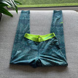 Nike Pro Dri-FIT Women Teal Green Geometric Print Leggings Neon Yellow Waist M Photo 0