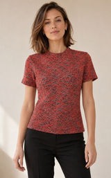 Free People Knit Top Women Size S Red Black Marled Textured Short Sleeve Boucle Photo 0