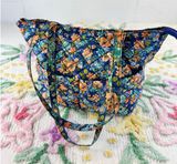 Blue‎ Floral Quilted Cotton Tote Bag Zippered Shoulder Bag with Pockets Photo 0