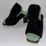 UGG x Eckhaus Latta Shoes 10 Black Green Lamb Fur Block Heel Mule Square Toe Photo 0