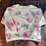 Free People Pink White Kelly Tie Dye Sweatshirt soft fleece warm lounge medium Photo 0