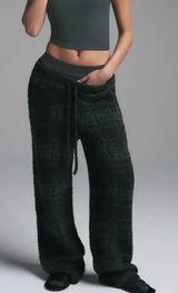 Skims Cozy Knit Fuzzy Plaid Pants Green Black Women’s Medium Photo 0
