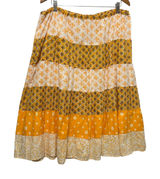 Boho Tiered‎ Midi Skirt L Yellow Patchwork Cottagecore Prairie Hippie Festival Photo 0
