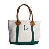 L.L. Bean Vintage 1980s Boat and Tote Canvas Cream Green Leather Handles – READ Photo 0