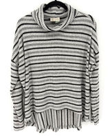 Anthropologie Saturday Sunday Cowl Turtleneck Sweater M Grey Black Striped Photo 0